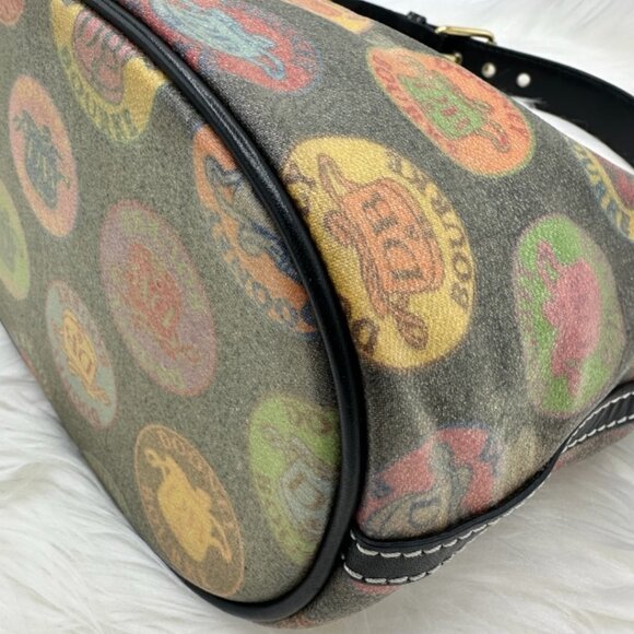 💰SALE💰 Dooney & Bourke Y2K Multi-Color Logo Circles Canvas Hobo Shoulder Bag - Picture 8 of 16